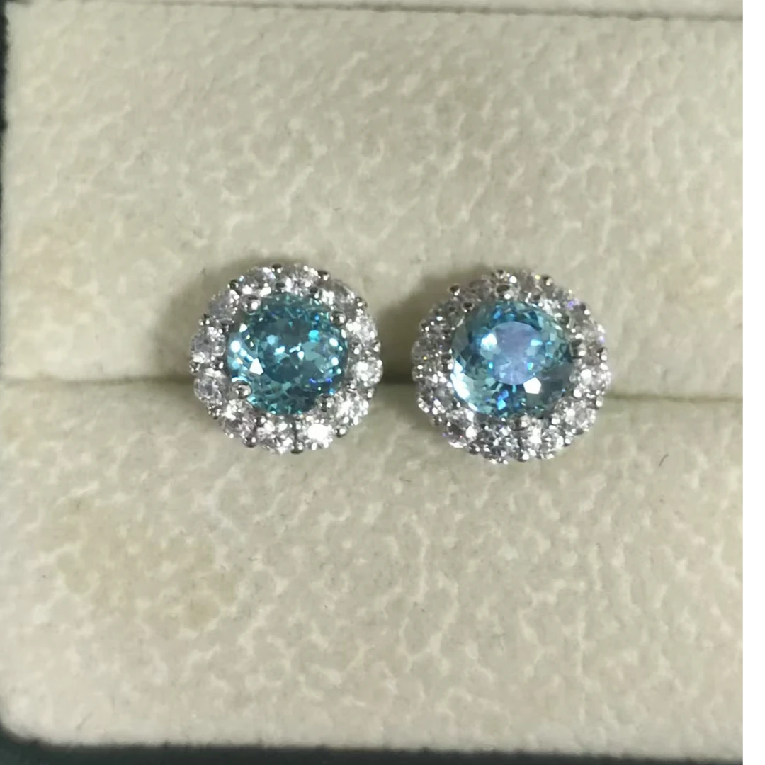 铜合金合成锆石耳饰 时尚气质轻奢百搭豪华镶嵌蓝耳钉692