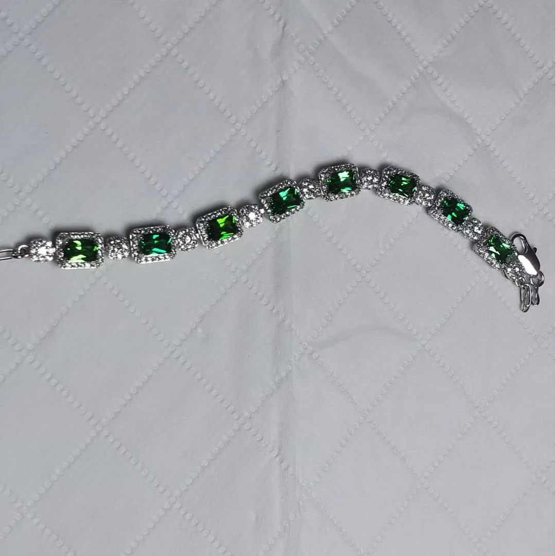 合成/培育经典收藏祖母绿精工镶嵌培育合金手链706