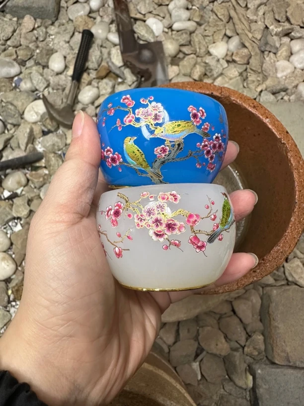 高端瓷器 白喜上眉梢➕蓝喜上眉梢 主人杯A121