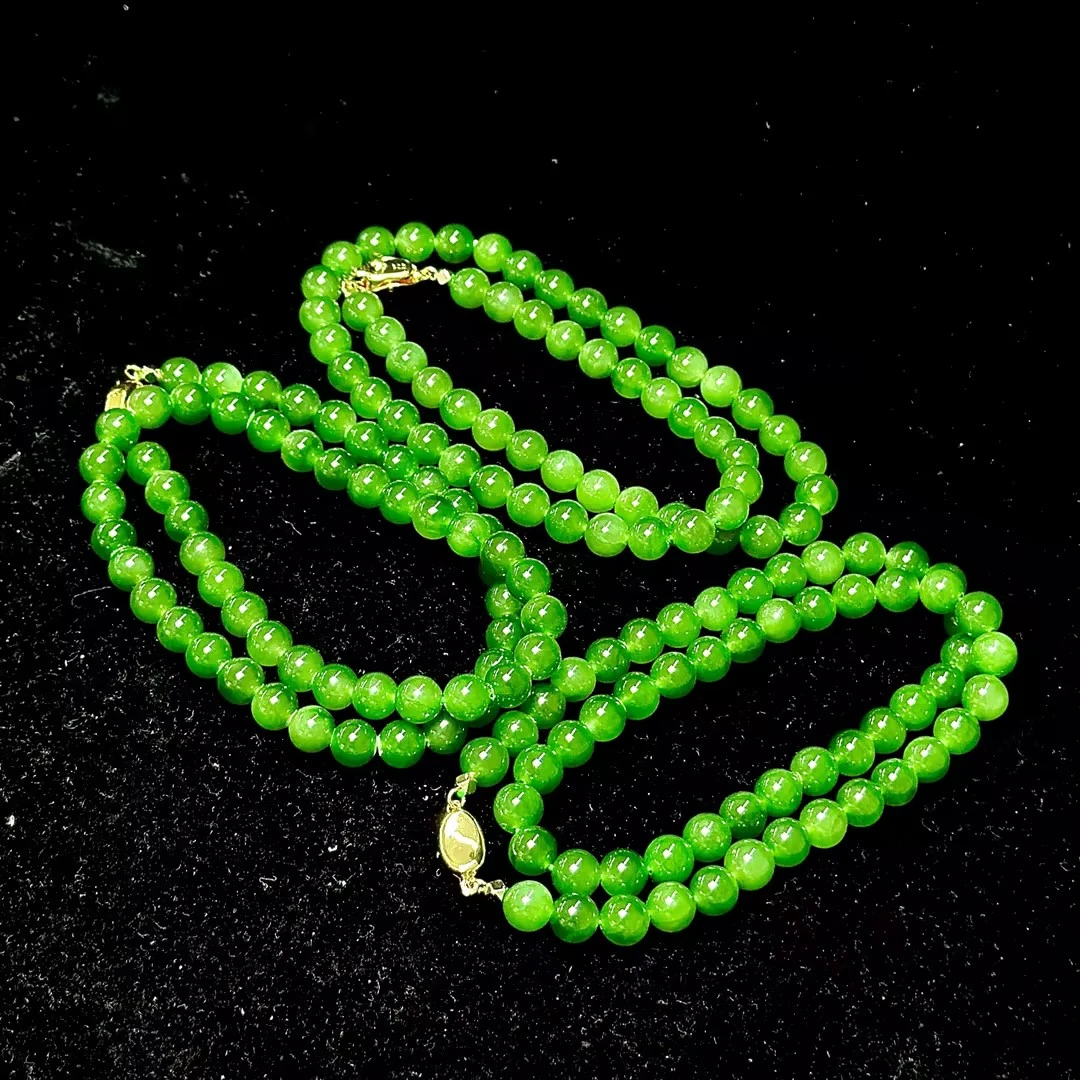 【YNJ】老油绿碧玉项链-约8mm（多样性发其一）
