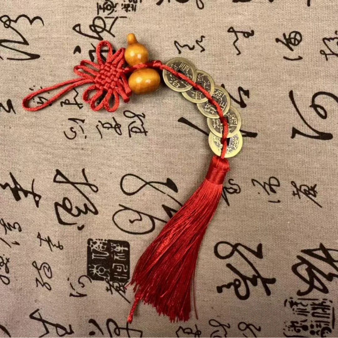 五帝钱葫芦编织中国结桃木葫芦家居挂件B25(微瑕款，介意慎拍)