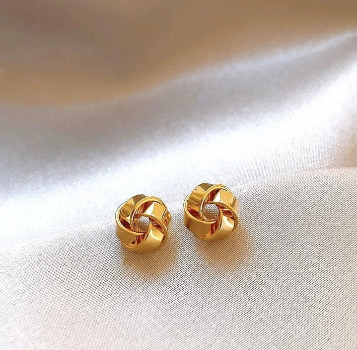 925银耳饰 925银镀K金 金色编织简约耳钉（25680）