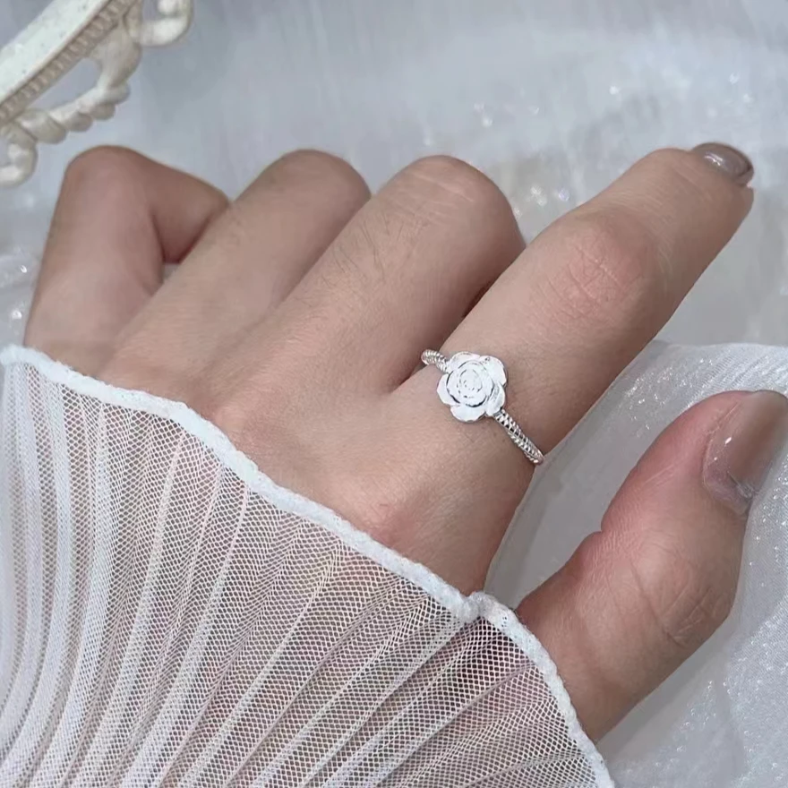 足银戒指 足银999.9玫瑰花戒指开口可调节（25655）
