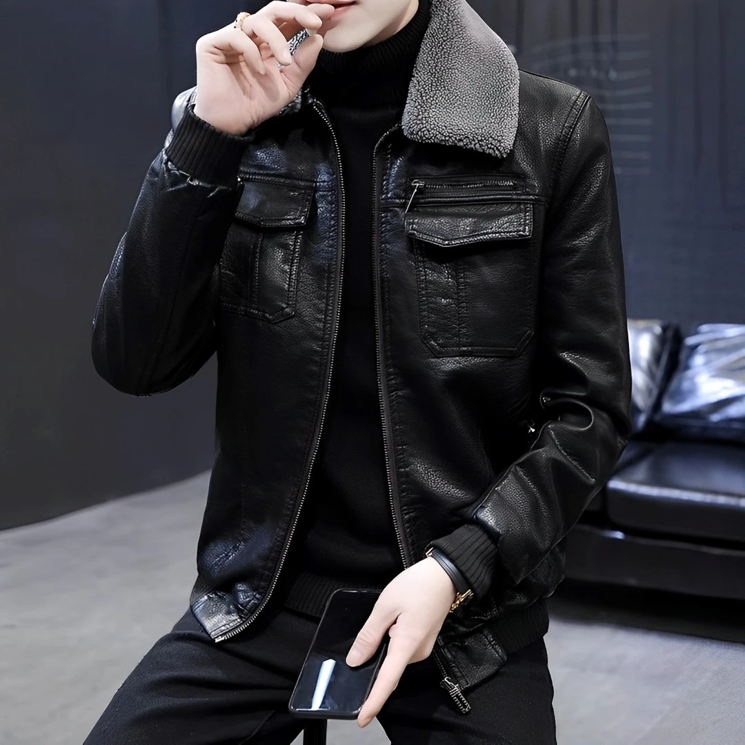 男士大码皮衣冬季新款帅气皮毛一体外套加绒秋冬皮外套男潮皮夹克