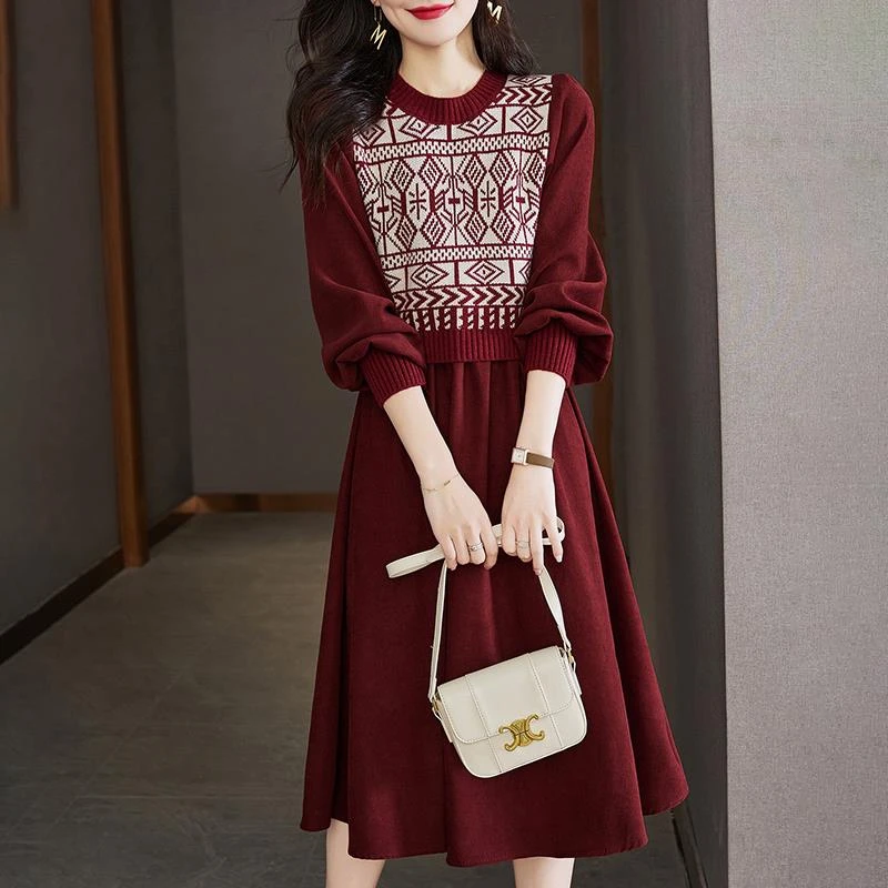 春装女正品新款本命年红色早春时尚衣服大码连衣裙胖mm春秋季裙子