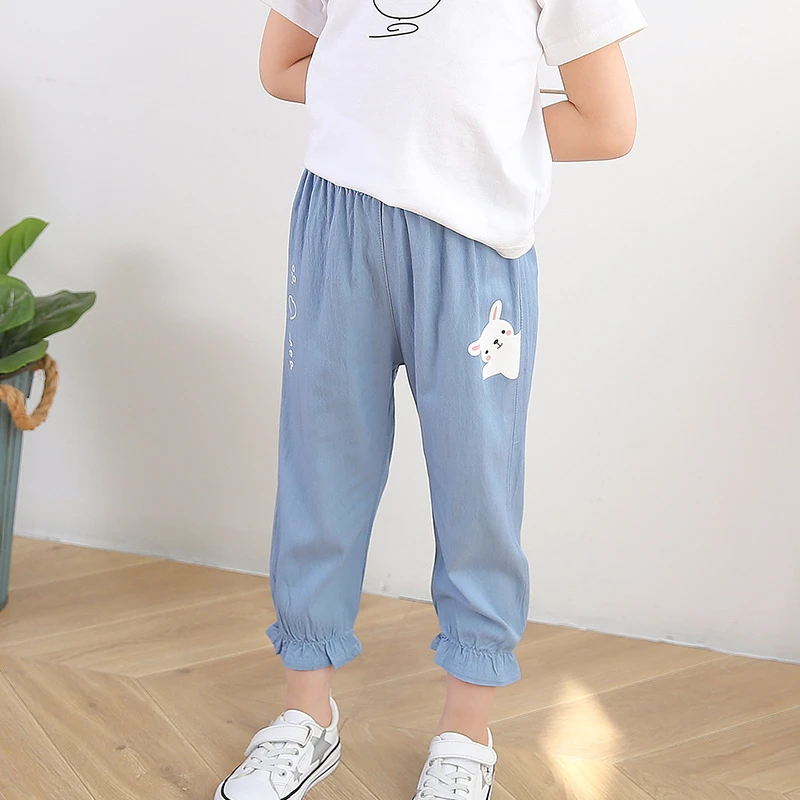 A儿童夏季冰丝薄款牛仔裤童装女童百搭九分裤男童洋气超柔防蚊裤