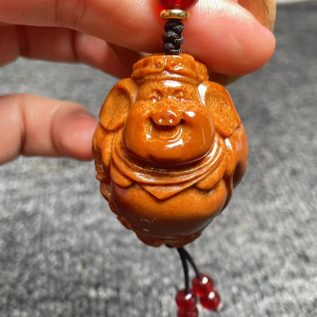 天然印尼大橄榄核雕刻指环穿配猪八戒136号（无礼盒）