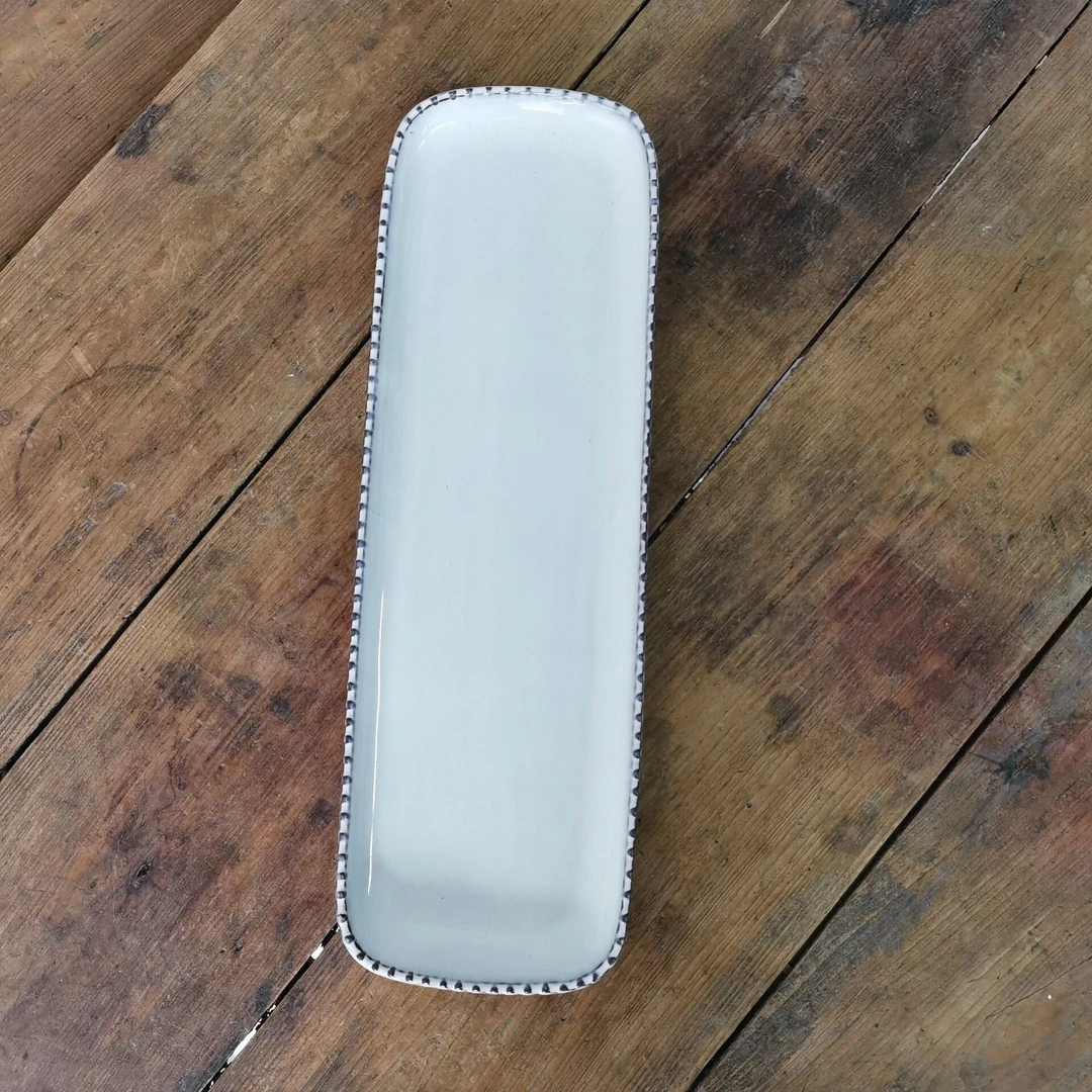 P700   14.5英寸陶瓷黑泥走珠长条寿司盘鱼盘长方形家用盘子 微瑕