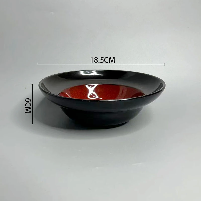 121201  7.3英寸黑色窑变红色草帽碗陶瓷日式菜碗商用大碗  微瑕