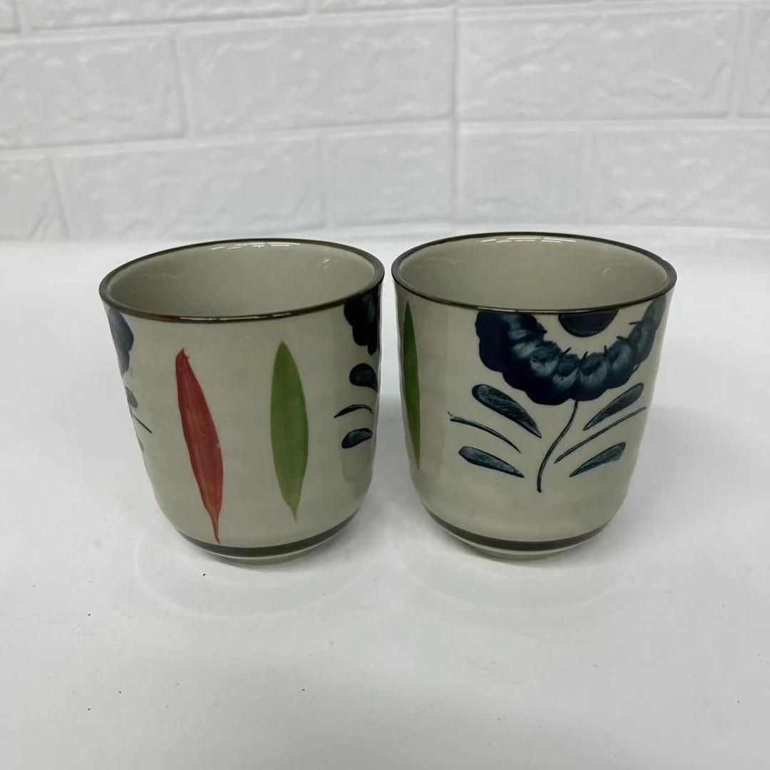 D53釉下彩手绘手工握手杯两件套家用喝水对杯大容量茶杯