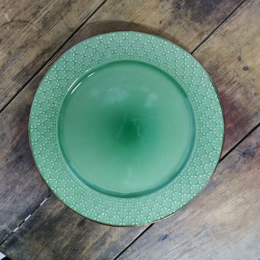 PM04 11英寸绿色陶瓷浮雕大盘欧式西餐盘子青瓷菜盘 微瑕疵