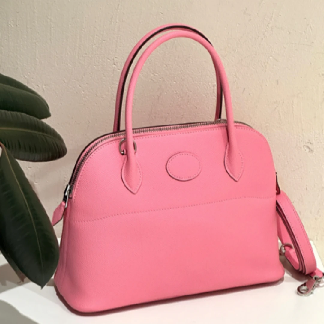 全新未使用 Hermes/爱马仕 bolide 保龄球奶昔粉银扣 27y刻 ep皮