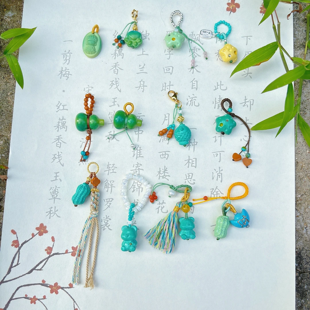 绿色系可爱小熊万能扣小提溜手工编绳diy文玩手串项链挂件配件