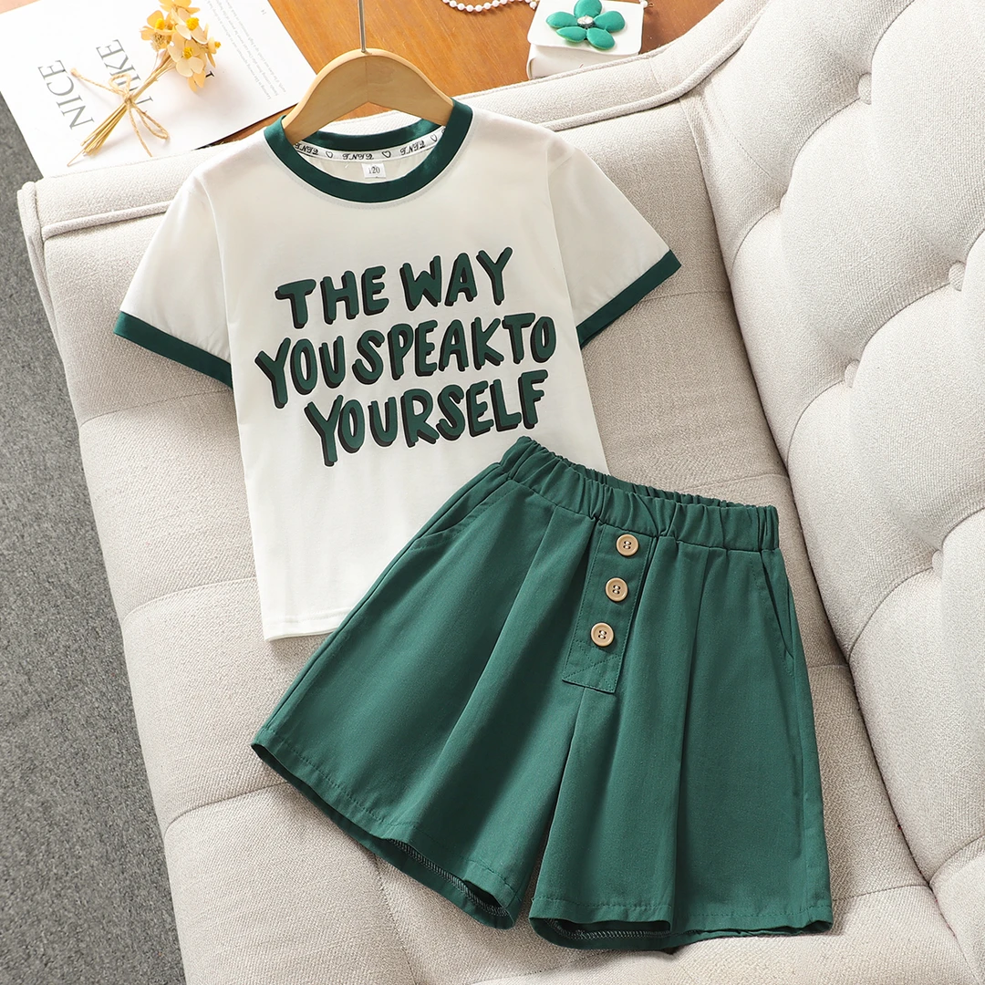 女童夏装套装2024新款儿童洋气短袖短裤小女孩薄款两件套潮大童装