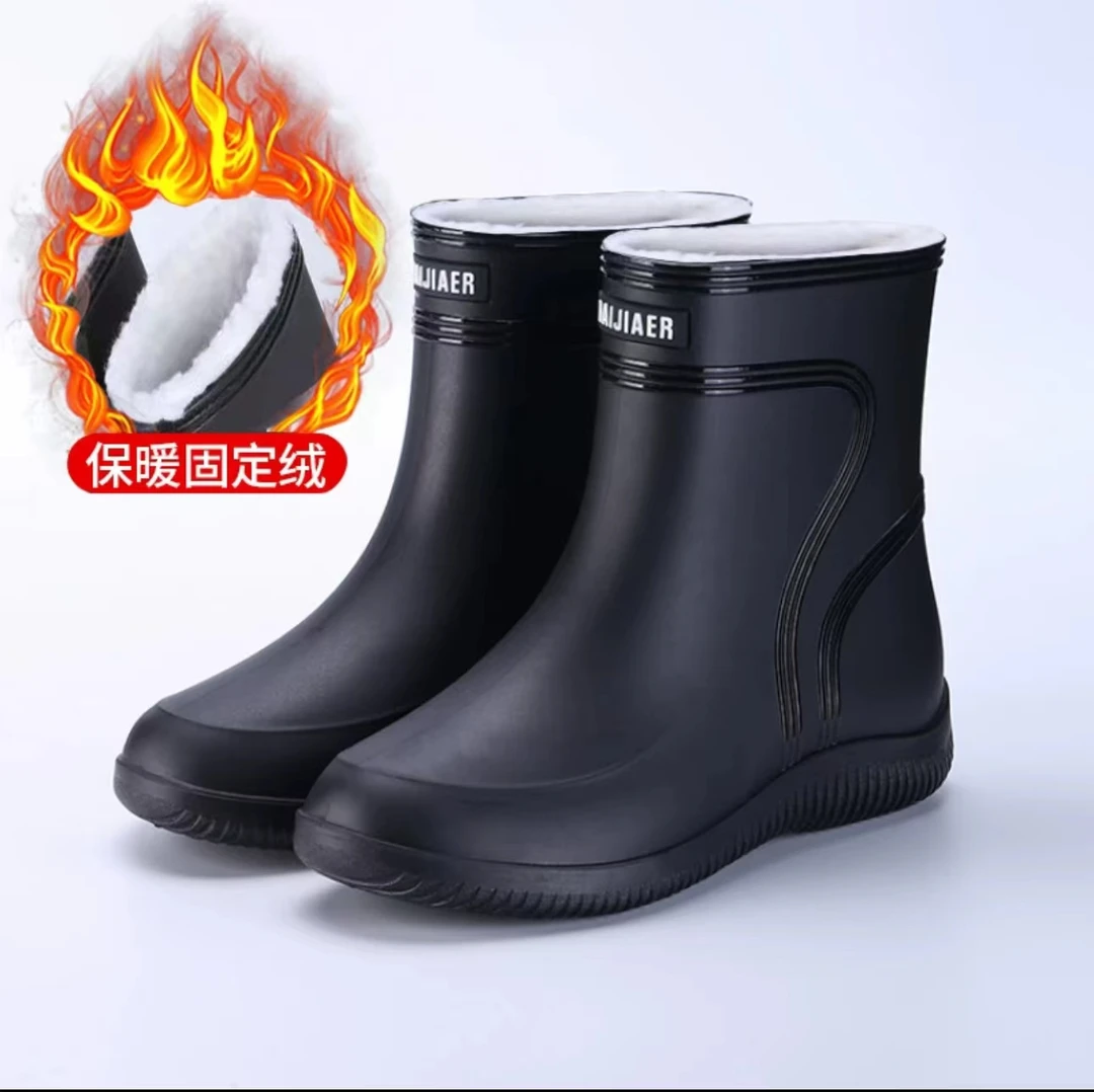 冬季加绒雨鞋男款2023新款时尚雨靴男钓鱼防水防滑劳保胶鞋棉水靴