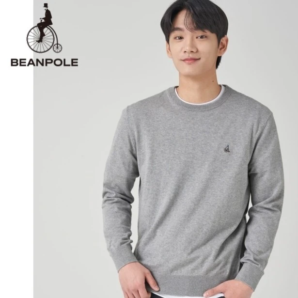 BEANPOLE滨波 23春秋新男黑色浅灰基础休闲百搭圆领毛衣BC3151E02