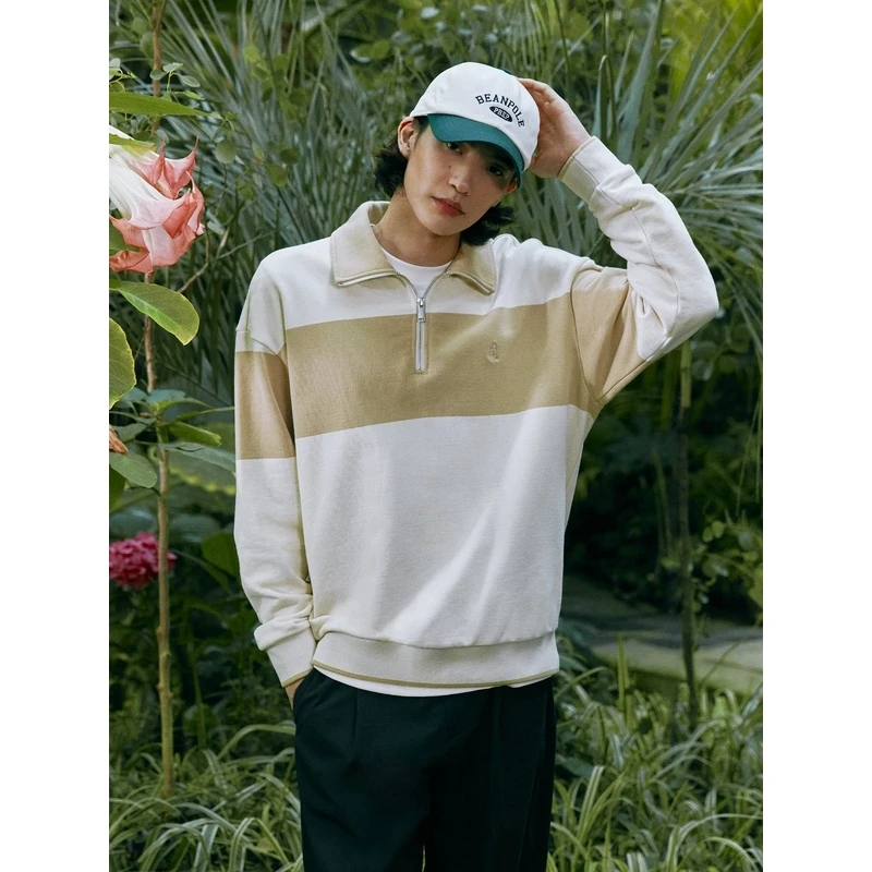 BEANPOLE秋冬新款 男士色块拼接韩版宽松半拉链卫衣BC3841N03