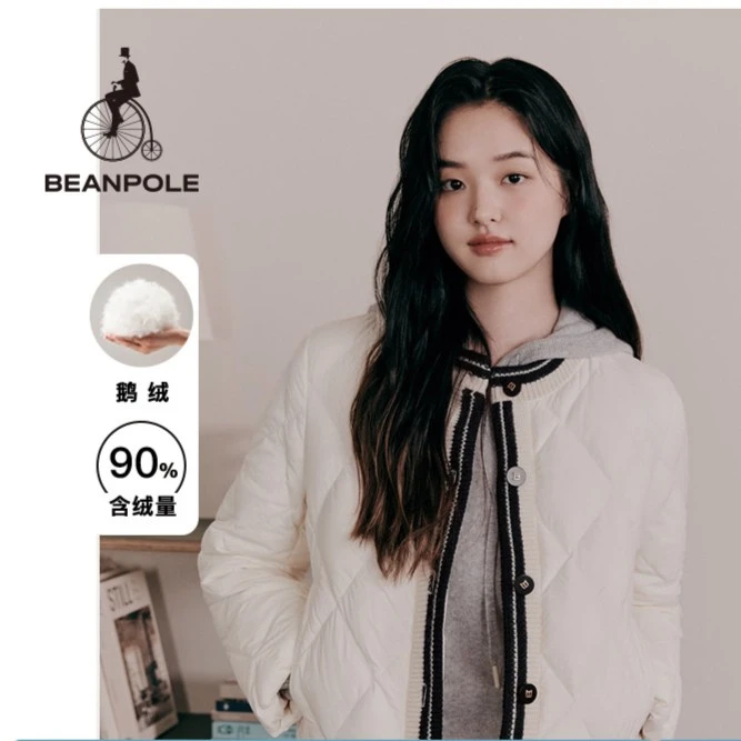 BEANPOLE【90%鹅绒】滨波 23春季新女黑白小香风短羽绒服BF3138C01