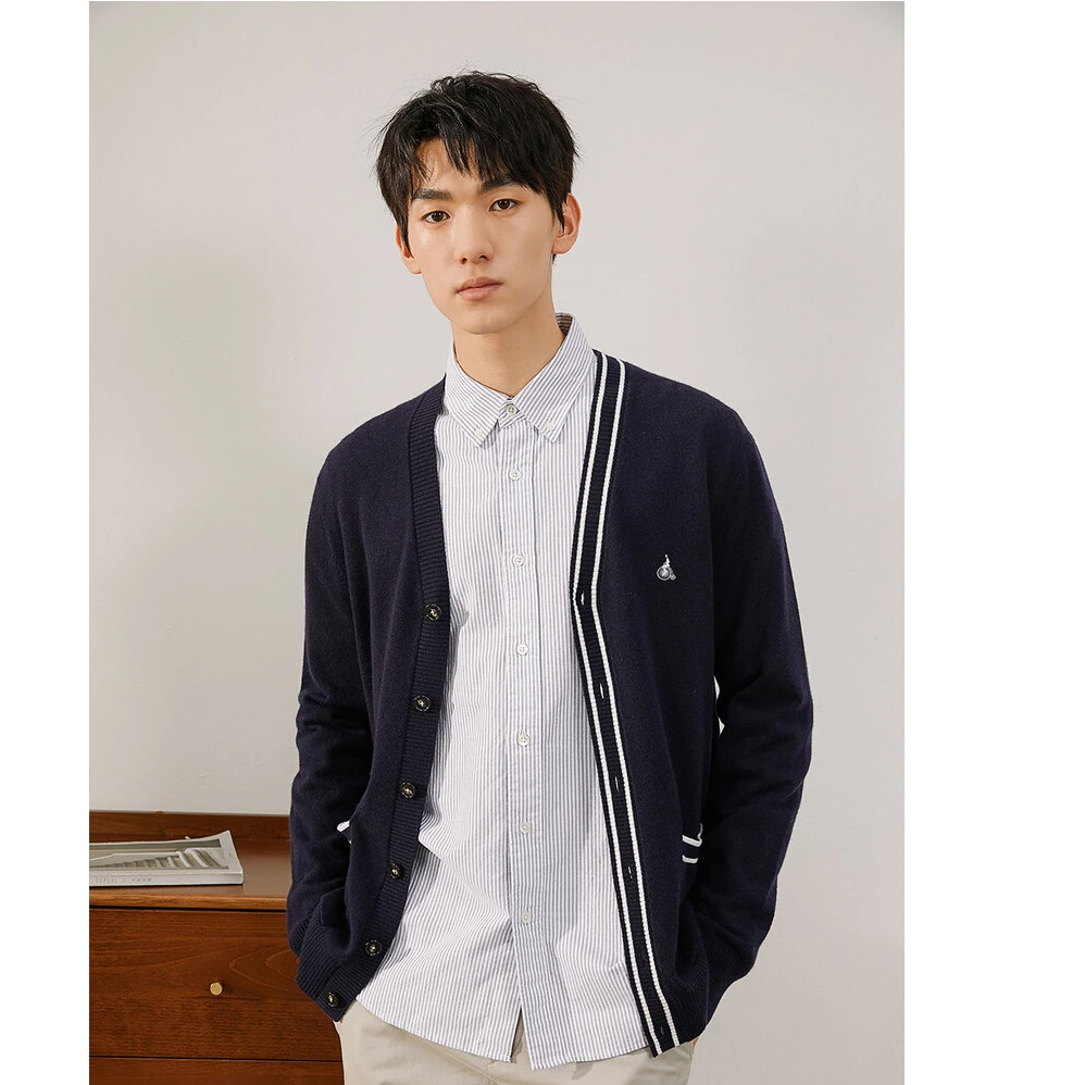 BEANPOLE【雅丹风】秋 男士不对称简约绵羊毛混纺针织开衫BC375AZ03