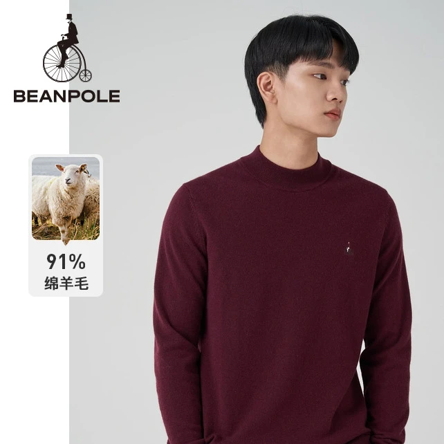 BEANPOLE滨波 23秋冬新款男士保暖纯色半高领套头毛衣BC3951E04