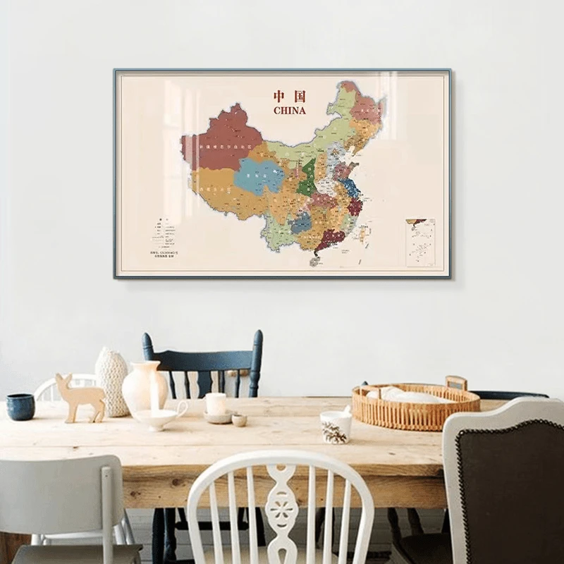 立体木雕客厅装饰画轻奢双层铝合金办公室画中国地图80120