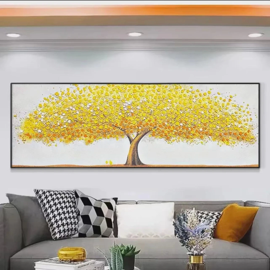 砂岩手绘横款客厅墙卧室餐厅挂画床头黄70200