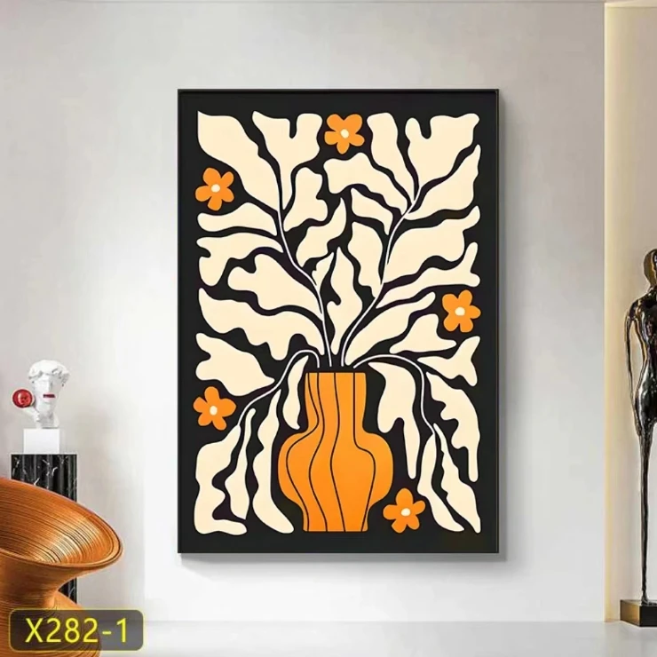 手工砂岩美拉德抽象花卉装饰画黑白灰沙发背景墙花瓶挂画