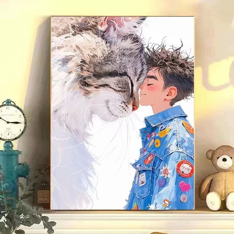 手工砂岩猫狗系列手工填充填色油画解压治愈系装饰挂画6080