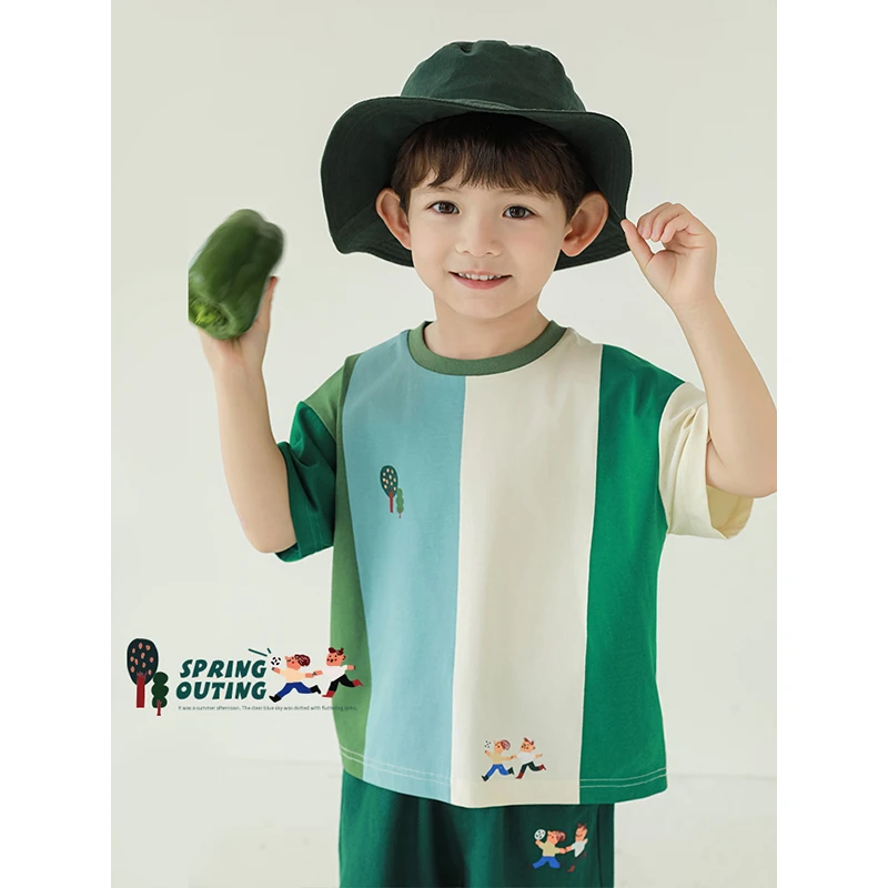 幼悠男童洋气圆领卡通T恤夏季儿童时尚百搭薄款宝宝上衣N4945