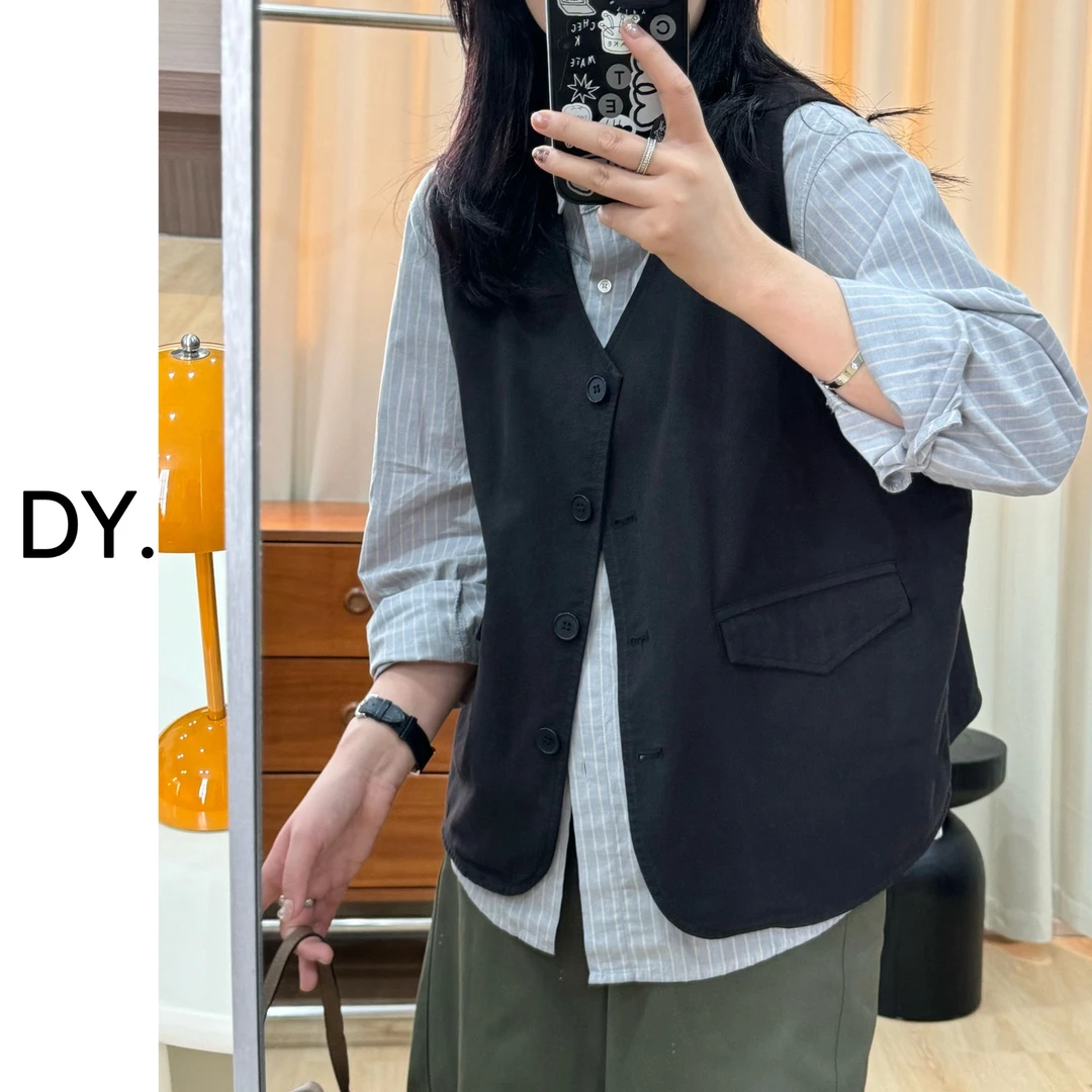 DY｜【记者马甲 】韩版廓形显瘦V领纯色纽扣马甲