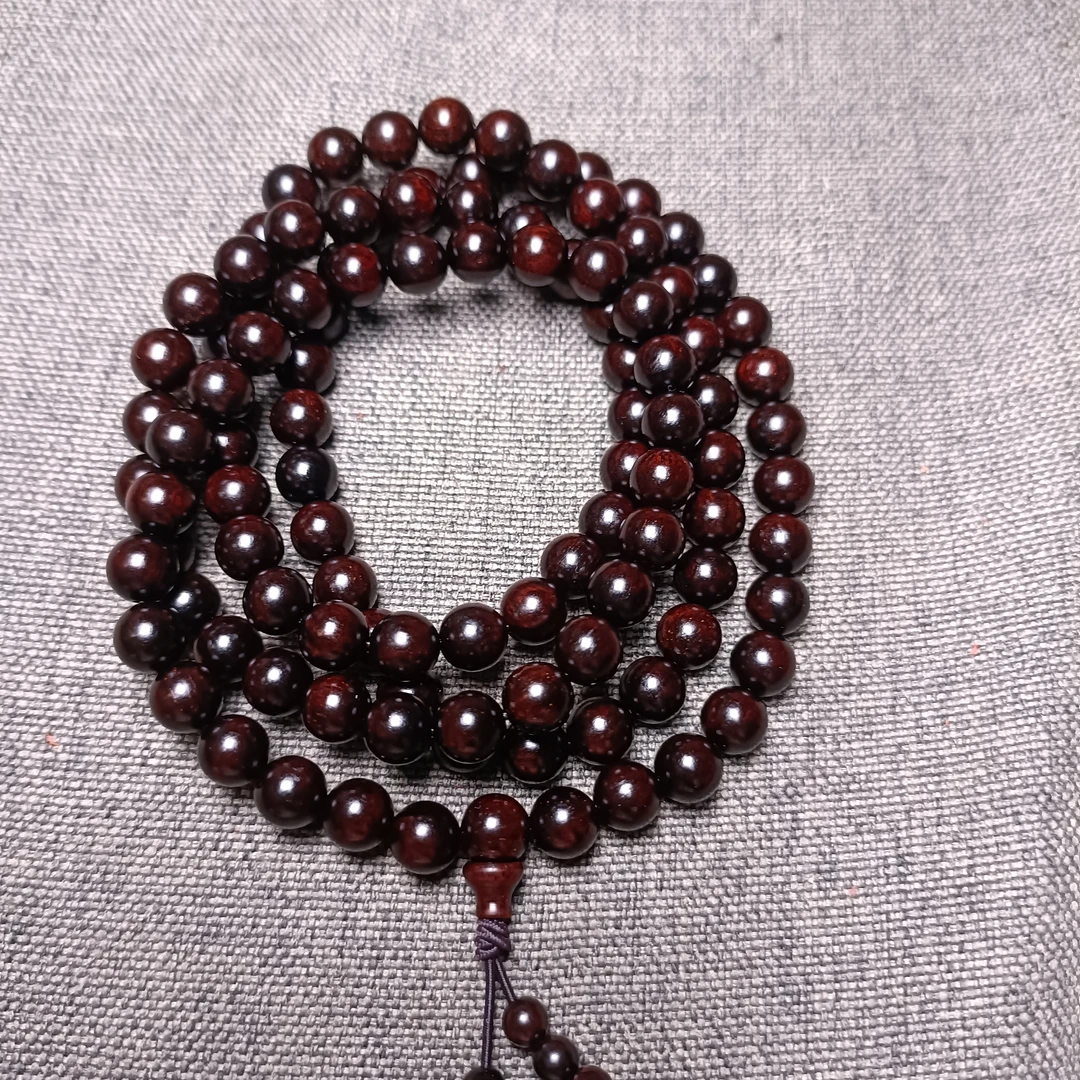 印度小叶紫檀老料0.8×108颗，多圈手串