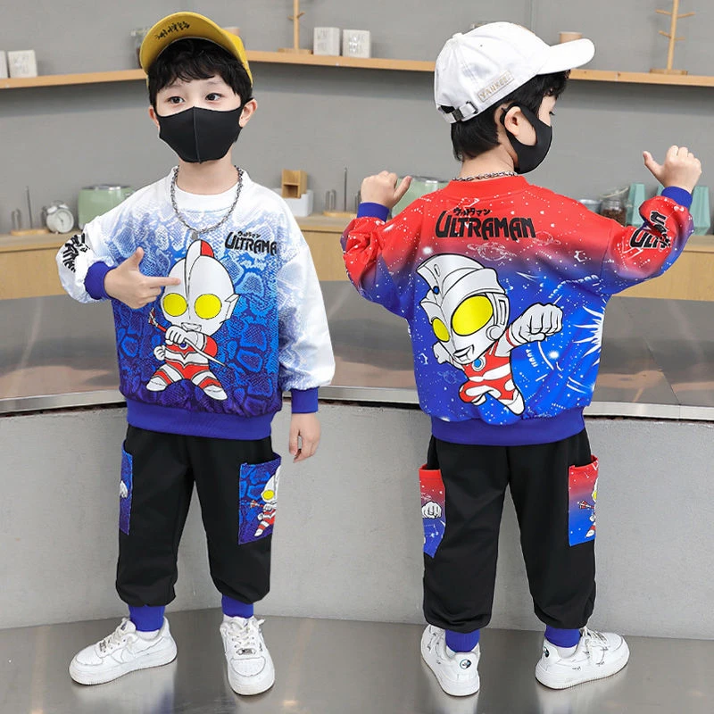 奥特曼衣服男童卫衣套装裤子2023舒适休闲儿童冬季加绒加厚两件套