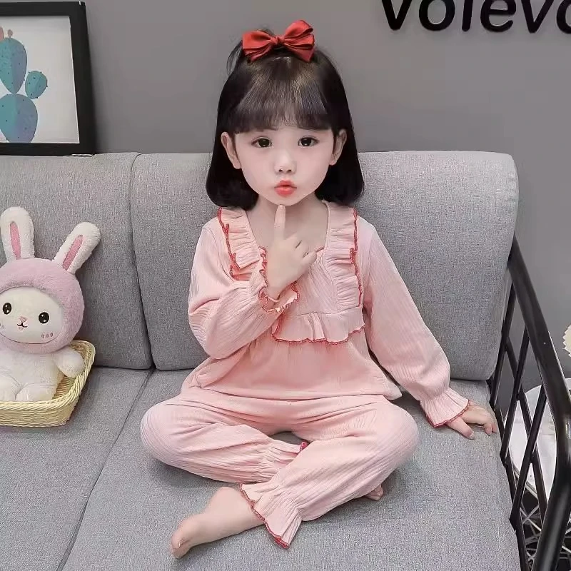 女童睡衣春秋款长袖公主荷叶边套装小众中小童空调服小女孩家居服