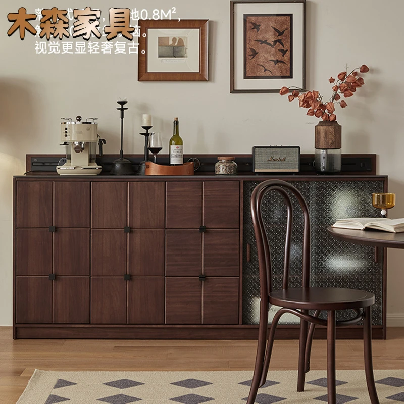 小扬哥补贴黑胡桃木色咖啡柜餐边柜茶水柜客厅斗柜靠墙复古储物柜