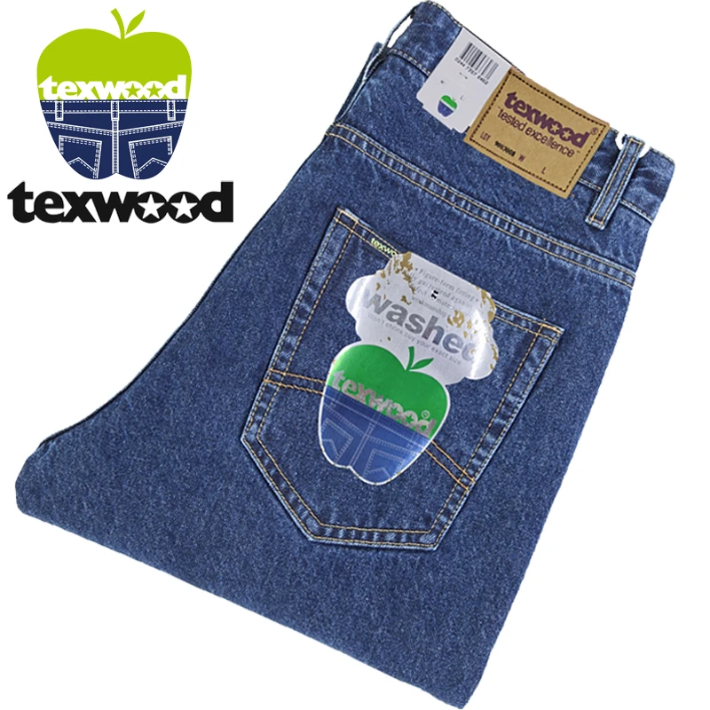 经典靛蓝色Texwood苹果男牛仔裤子秋冬厚款中腰直筒宽松大码休闲