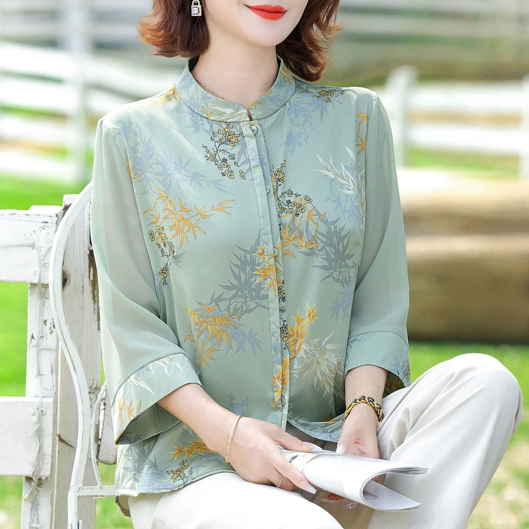 妈妈夏装2025短袖中年洋气开衫上衣中老年女装夏季套装