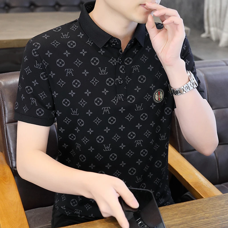 男士POLO衫短袖T恤2024夏季新款印花字母潮流时尚休闲百搭上衣服