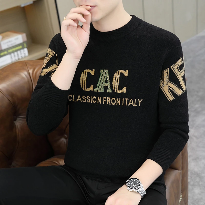 欧货潮流保暖加厚圆领毛衣男士秋冬季新款长袖针织毛线衫内搭男装