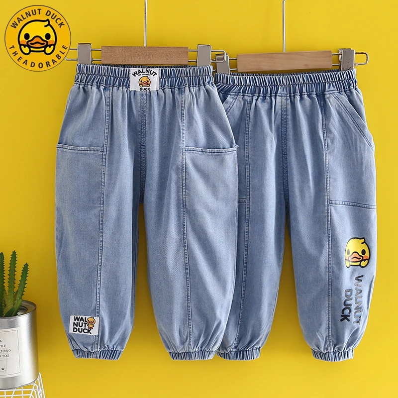 【WALUNT DUCK】小黄鸭弹力牛仔裤夏季新款儿童长裤透气防蚊裤