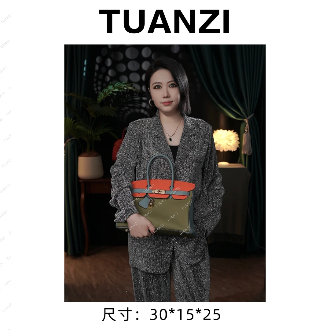 【限·定】SO拼色铂30头层Togo牛皮手提女包 XKY-10071-绿蓝橙