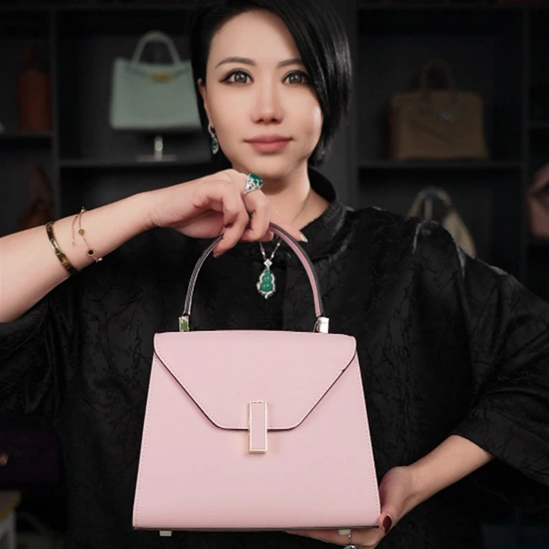 【高端玩家】瓦莱Iside小号头层EP皮明星同款手提包 J-6198-粉色