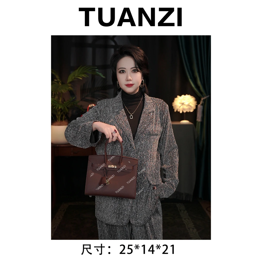 【25cm金扣】手提斜挎腋下TUAN′ZI定制真皮女包 XKY-1157-坞木色