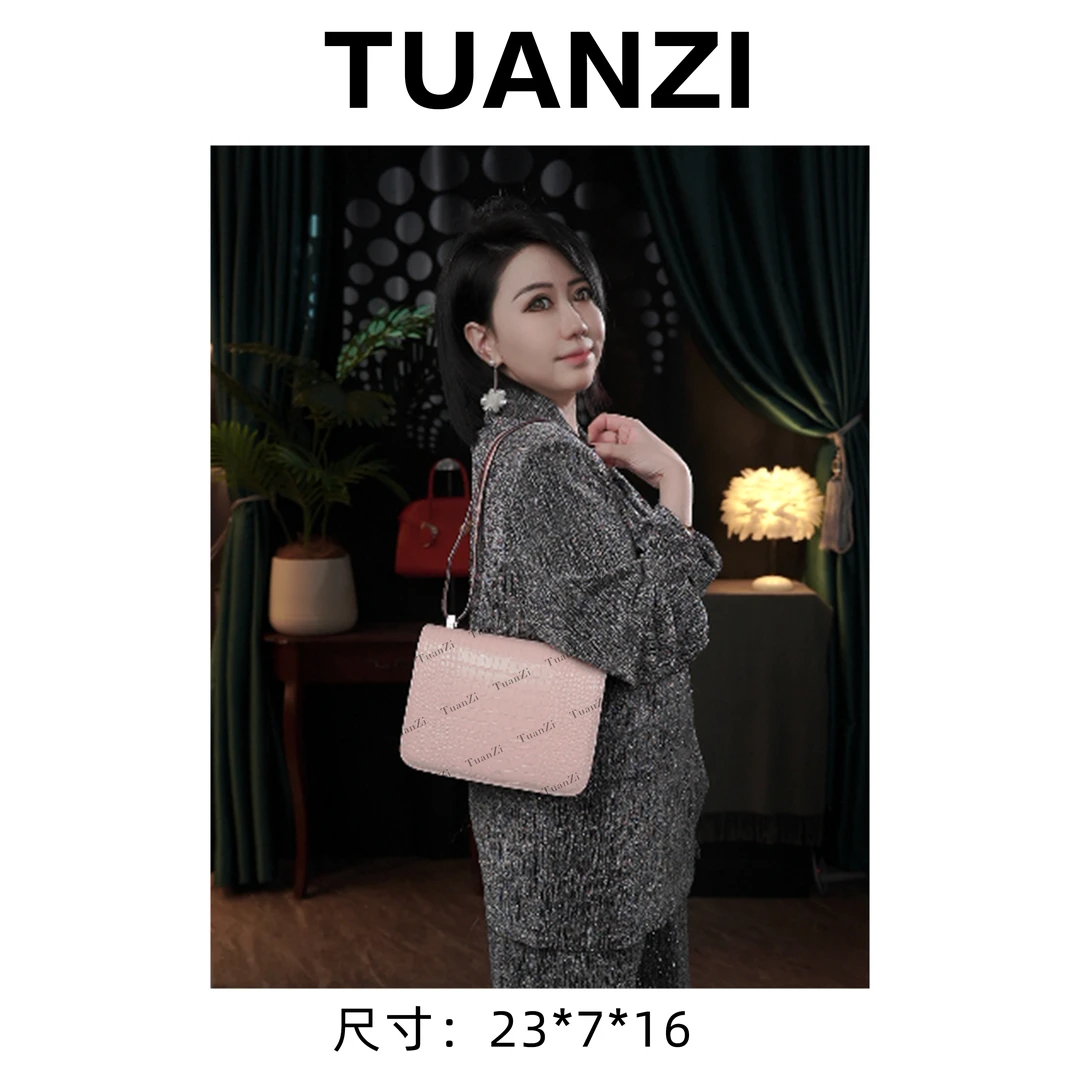 TUANZI【大&马】新款康23头层牛皮鳄鱼纹斜挎女包 XKY-3819-梦幻粉