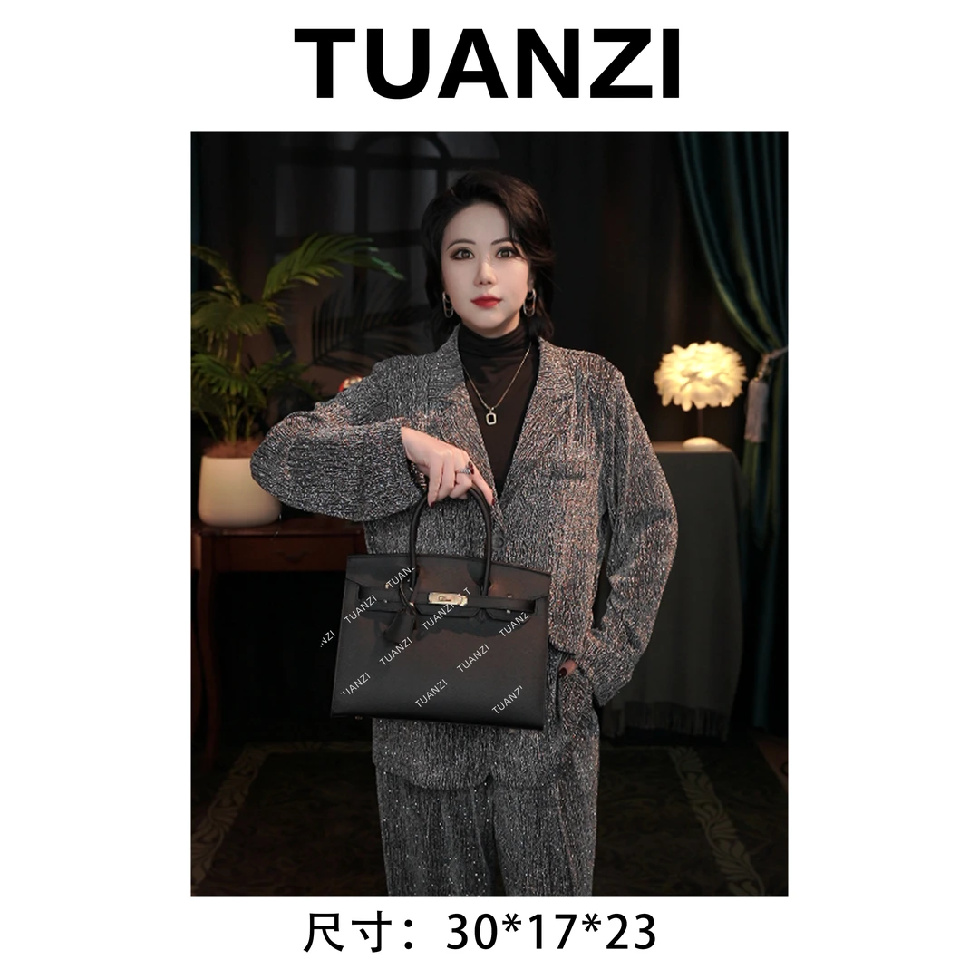 【限·定】铂30经典款头层EP牛皮金扣手提女包 XKY-1158-黑色