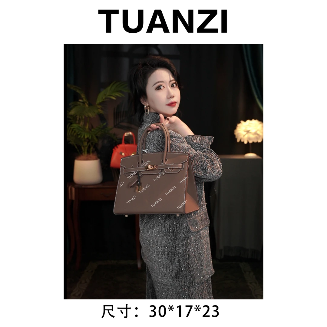 【限·定】铂30经典款头层EP牛皮金扣手提女包 XKY-1158-大象灰