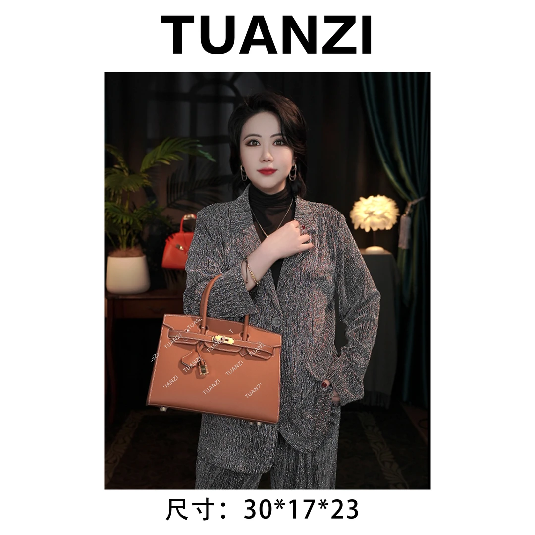 【限·定】大＆马铂30经典款头层EP牛皮金扣手提女包 XKY-1158-棕色