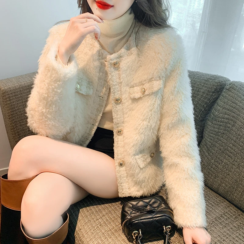 啄木鸟羊羔毛小香风外套女秋冬季新款2024爆款高级感小众毛绒设计