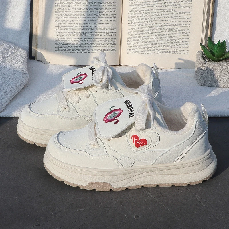 复古德训小白鞋女加绒保暖2024秋冬新款百搭休闲二棉老爹鞋女板鞋