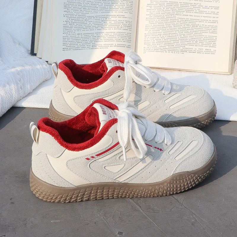 百搭小白鞋女加绒百搭2024秋冬保暖新款软底百搭休闲板鞋二棉德训