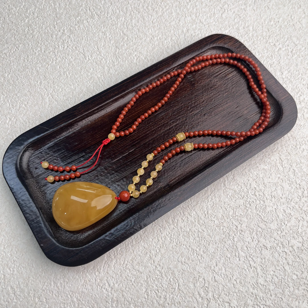 天然琥珀蜜蜡水滴吊坠项链